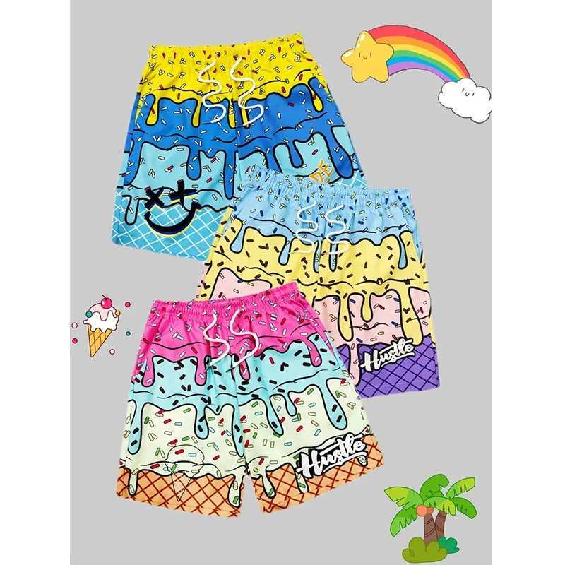 Trend Ice Cream Graphic Beach Shorts For Men Fashion Summer Cool 3D Print Swim Trunks Loose Streetwear Hip Hop Kids Short Pants X2505281