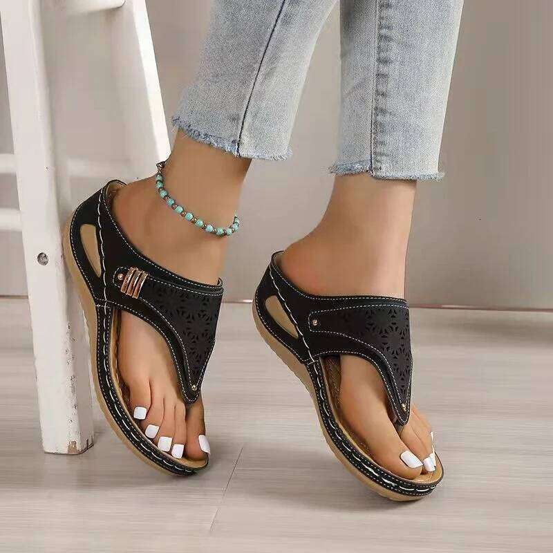 Woman Leather Non-Slip Soft Platform Shoes Flip Flops Summer Women's Wedge Sandal with Heel 2023 Orthopedic Sandals 43