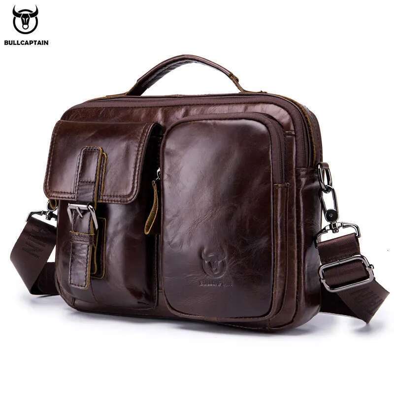 BULLCAPTAIN New Genuine Leather Crossbody Male Messenger Casual Business Briefcase Style Men Shoulder Bag
