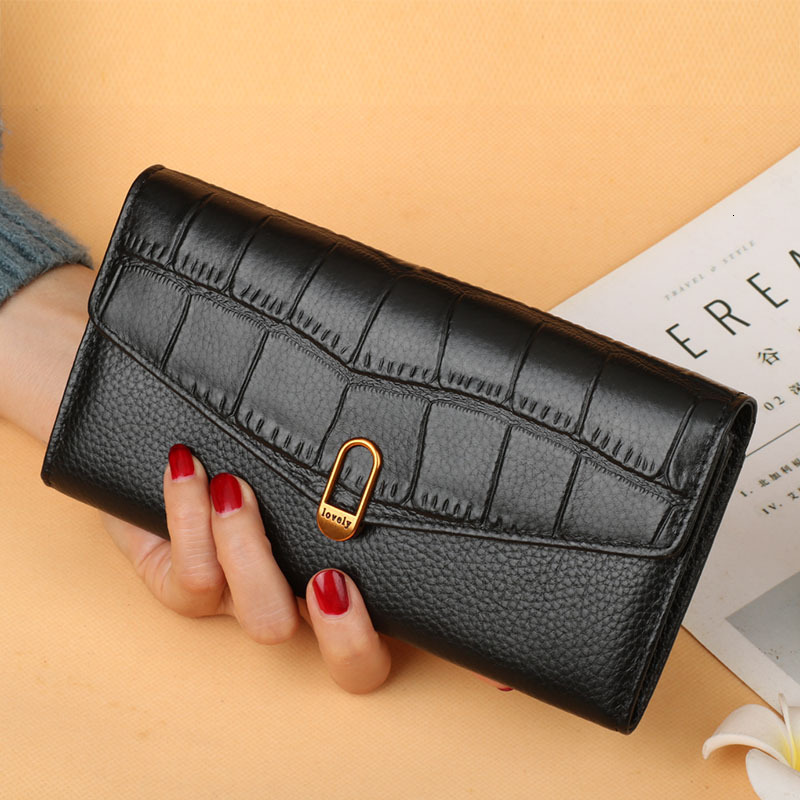 Free Shipping Designer Wallet Head Layer Leather Women's Handbag Long Two Fold Buckle Phone Bag Leather Multi Card ID Bag