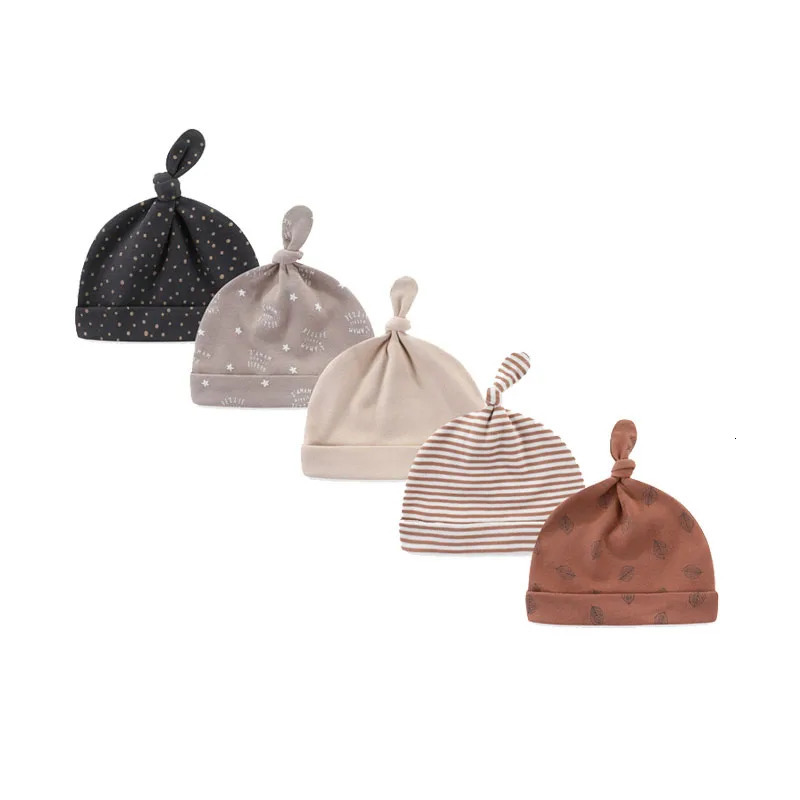 Kiddiezoom 5Pcs/Lot Cartoon Unisex born Boy Girls Hats Cotton Soft Elastic Infant Bonnet Caps Accessories 250528