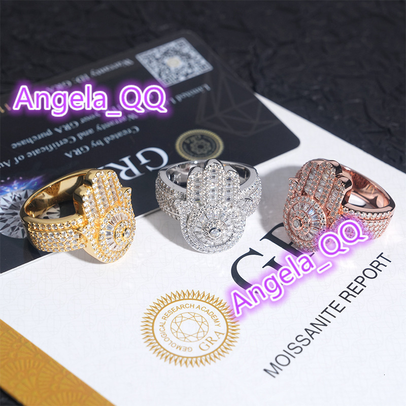 New Arrivals 925 Sterling Silver Iced Out Hamsa Hand Men Hip Hop VVS Moissanite Diamond Rings