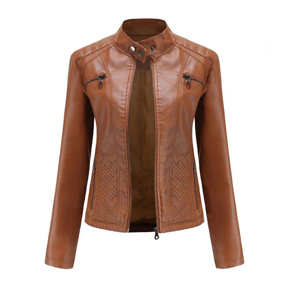 Spring New Casual Women Jacket Stand Collar Slim Fit Short PU Leather Coat Solid Classic Female Outerwear