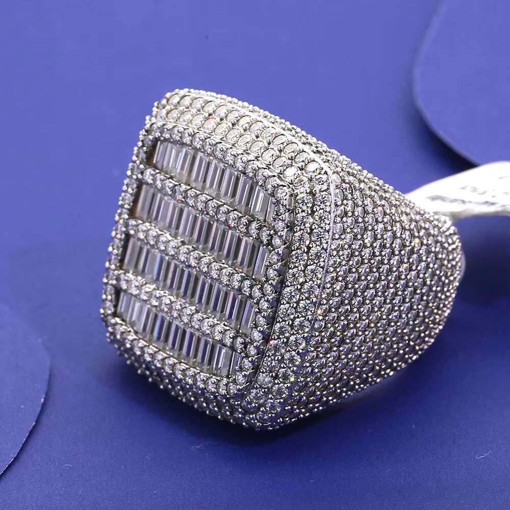S925 Silver Man Moissanite Ring Synthetic Full Diamond HIP HOP Rings for Men