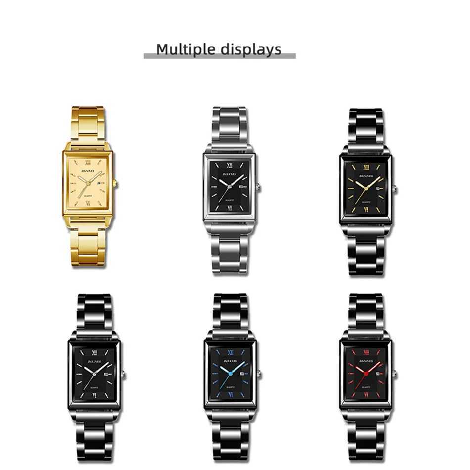 Top Brand Luxury Watch - Mens Fashion Square Gold Silver Quartz Wristwatch with Stainless Steel Strap Exquisite Business Mens Watch XJ250527