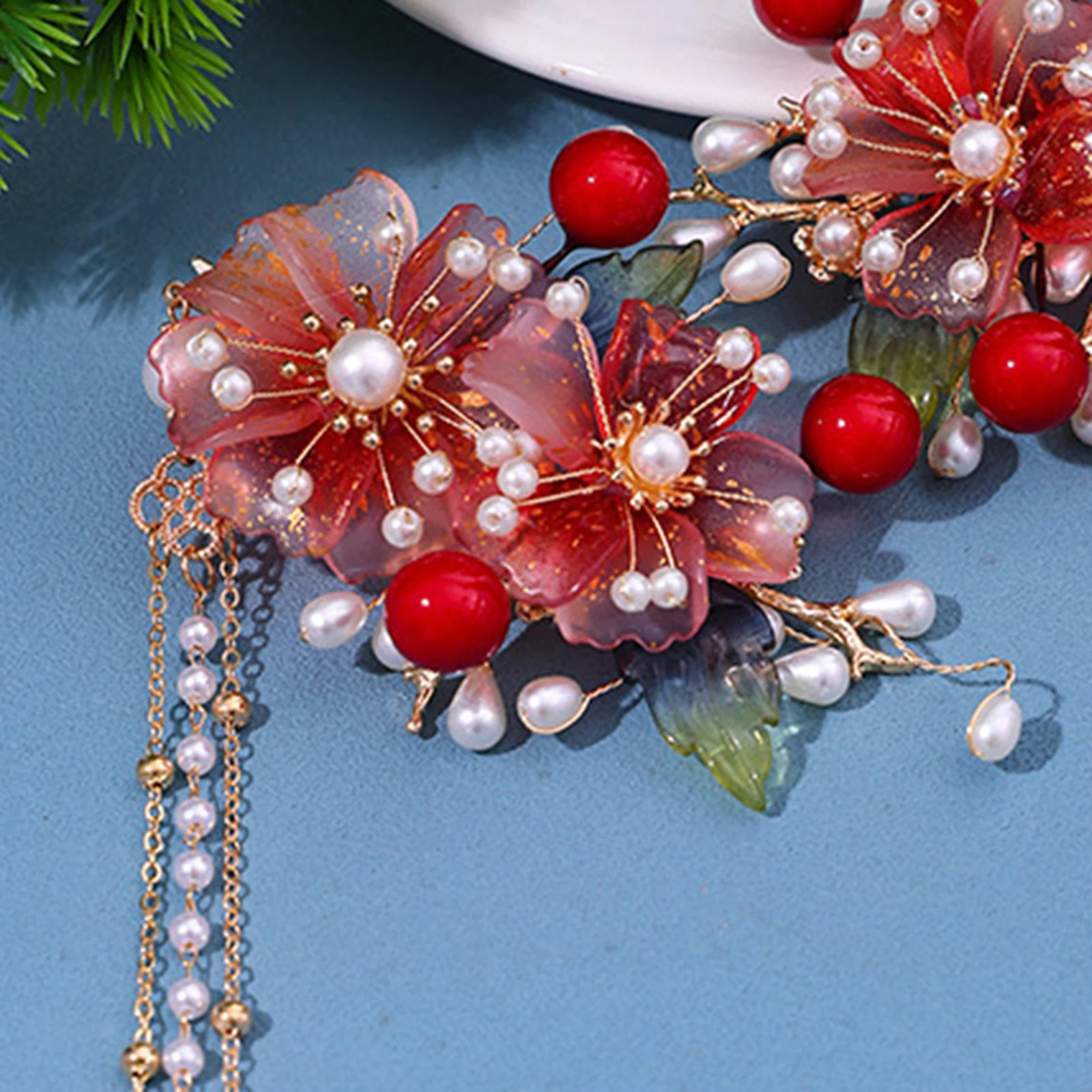 Chinese Style Hairpins with Pearls Decor Handmade Vintage Tassel Pair Hair Clip for Thick Curly Styling Decorative MIAO 250519