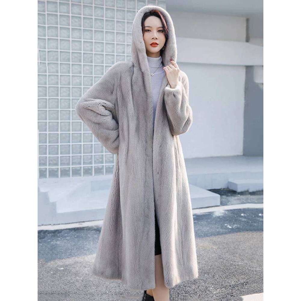 DEAT Fashion Hooded Imitation Mink Coat Women's Loose Sleeves Thick Plush Long Faux Fur Coats Winter 2024 New 7AB6366