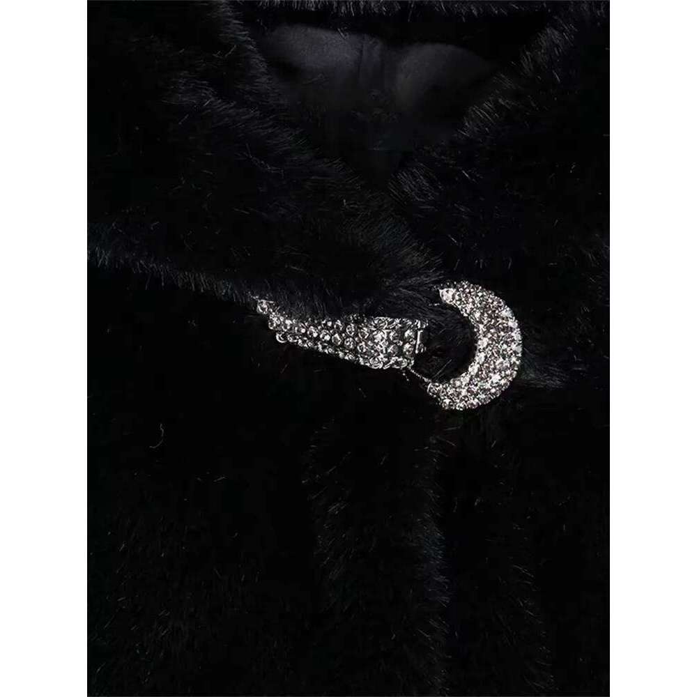 Mauroicardi Autumn Winter Long Black Thick Warm Soft Faux Mink Fur Coat Women with Hood Elegant Chic Fluffy Jacket