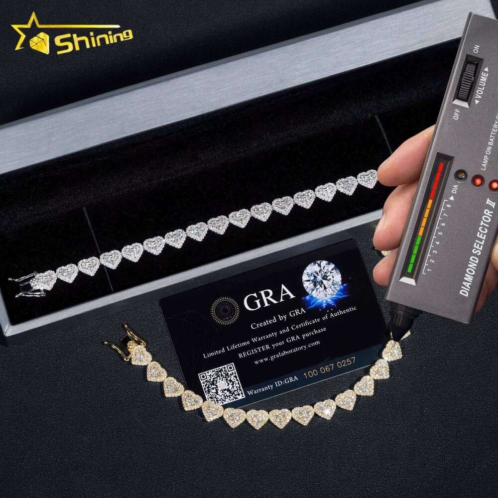 Ready to Ship High Quality Fashion Iced Sier 8mm Heart Shape VVS Moissanite Dia Cuban Bracelet