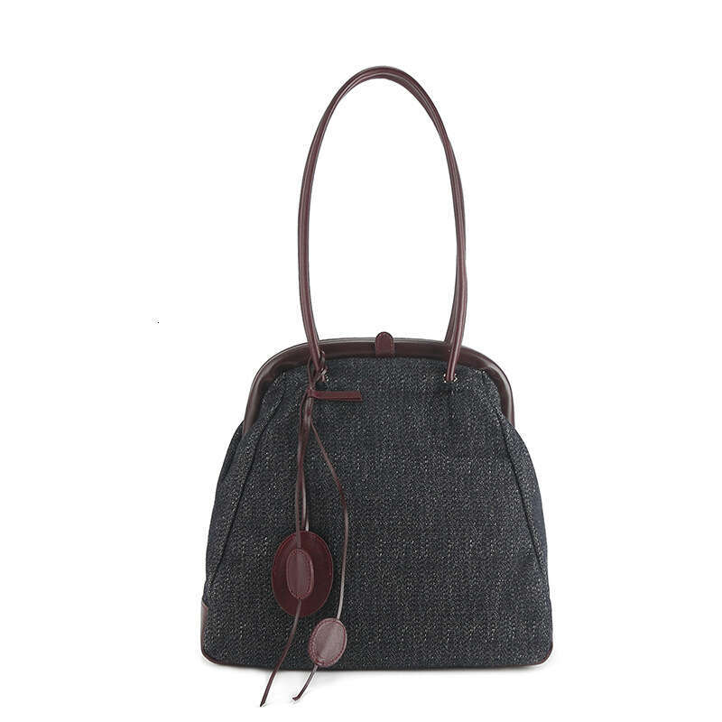 Genuine Leather Women's New Shell Niche Denim Patchwork Tree Gum Cowhide Shoulder High-end Simple Underarm Bag