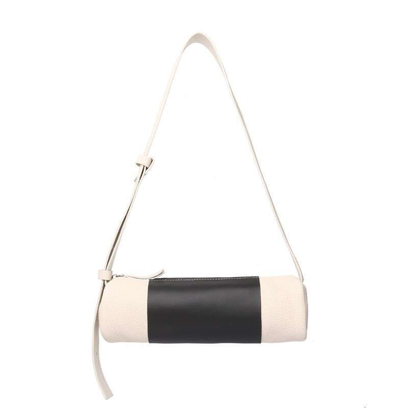 Niche Design Cylinder for Women 2024 New Genuine Leather Simple Shoulder Bag Color Block Fashion Top Layer Cowhide Crossbody