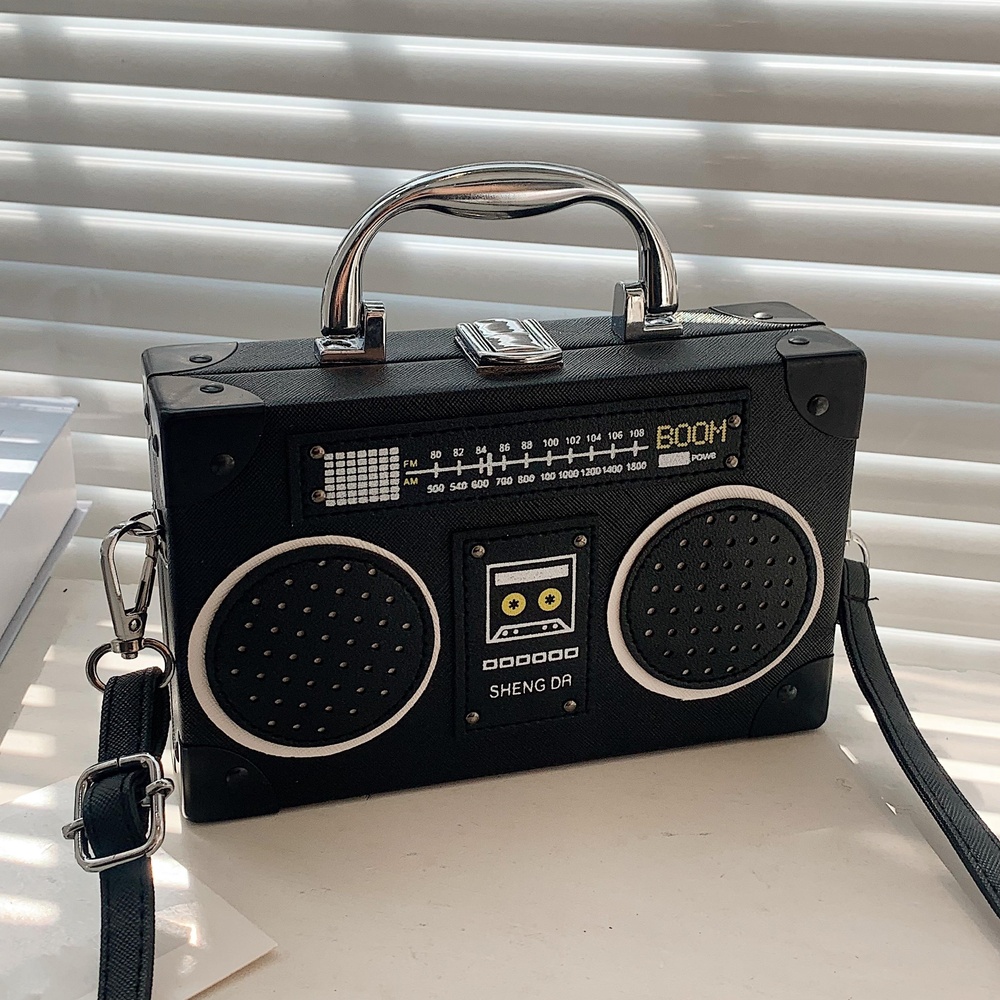 Mini Radio Box Crossbody PU Leather Texture Novelty Bag, Versatile Fashion Shoulder Bag