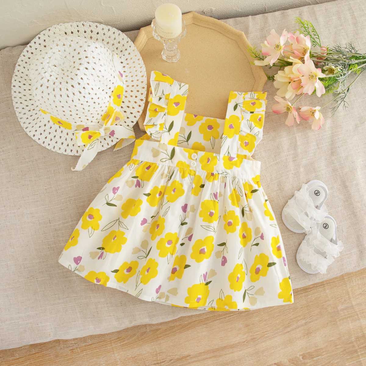 2pc/Set Baby Clothes Girl Summer Sleeveless Flower Cotton Kids Dresses 0-2 Years Old Sweet Comfort Dress For Baby Girl+Hat X250528