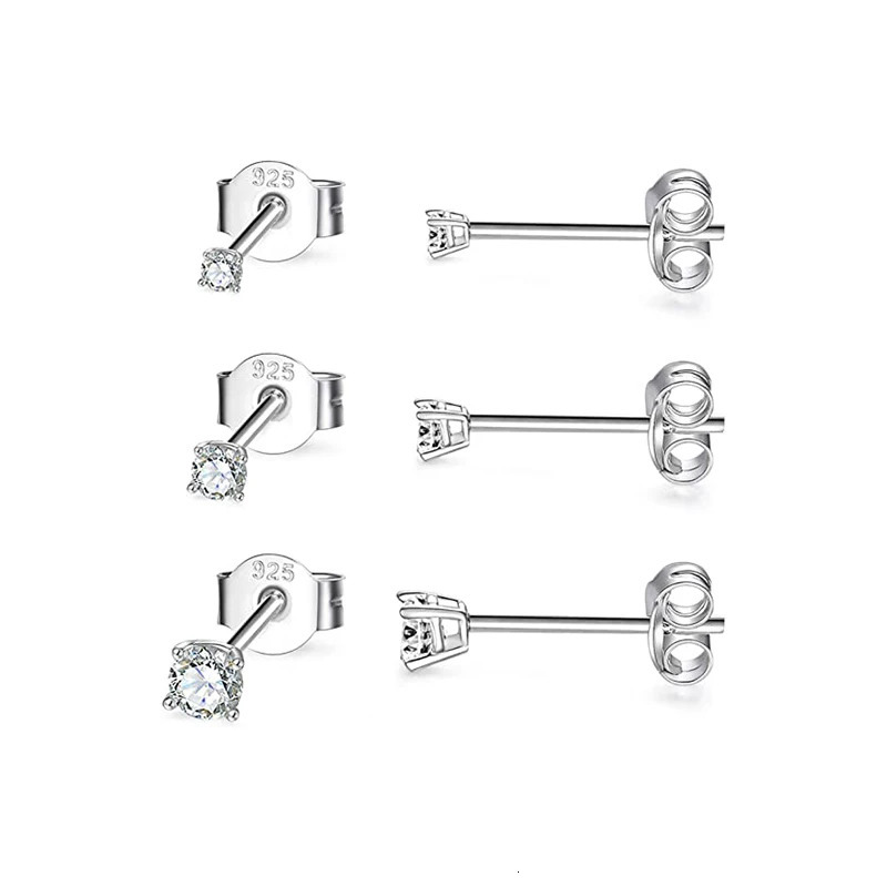 Aide 3PCS 2mm 3mm 4mm 925 Sterling Silver Ins Zircon Stud Earrings Gold Mini Minimalism Earrings Fine Jewelly Party Gift 250527