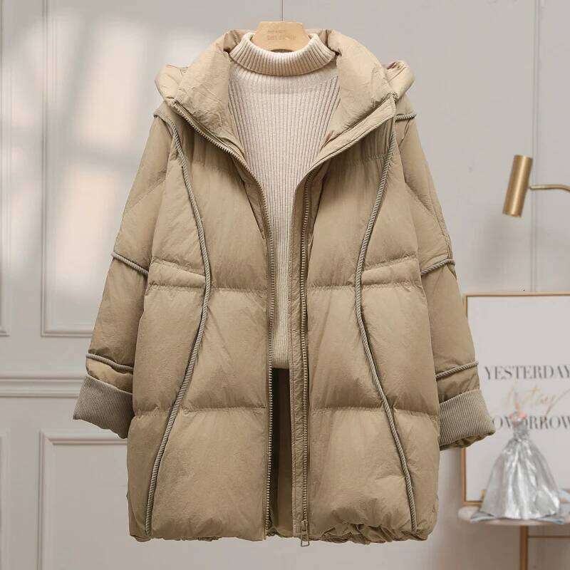 Schinteon Women White Duck Down Jacket with Hood Autumn Winter Warm Over Size Outwear Korean Style High Quality Coat 2025 New