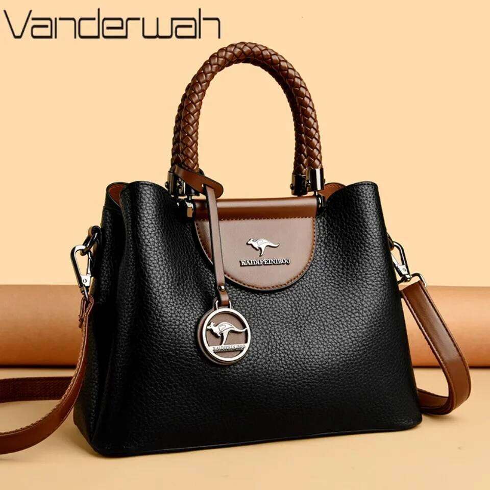 VANDERWAH 3 Layer Design Women's Handbags Designer Shoulder Crossbody Bags High Quality PU Leather Ladies Casual Tote Bag
