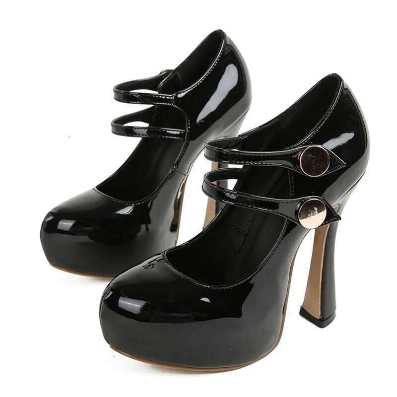 Liyke Fashion Chic Double Buckle Strap Women Platform Pumps Sexy Black Round Toe 13CM Super High Heels Party Club Stripper Shoes