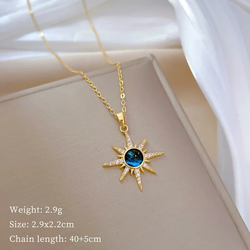 316L Stainless Steel Gold Plated Fashion Bohemian Blue Sun Star Pendant Necklace For Women Punk Party Jewelry 250519