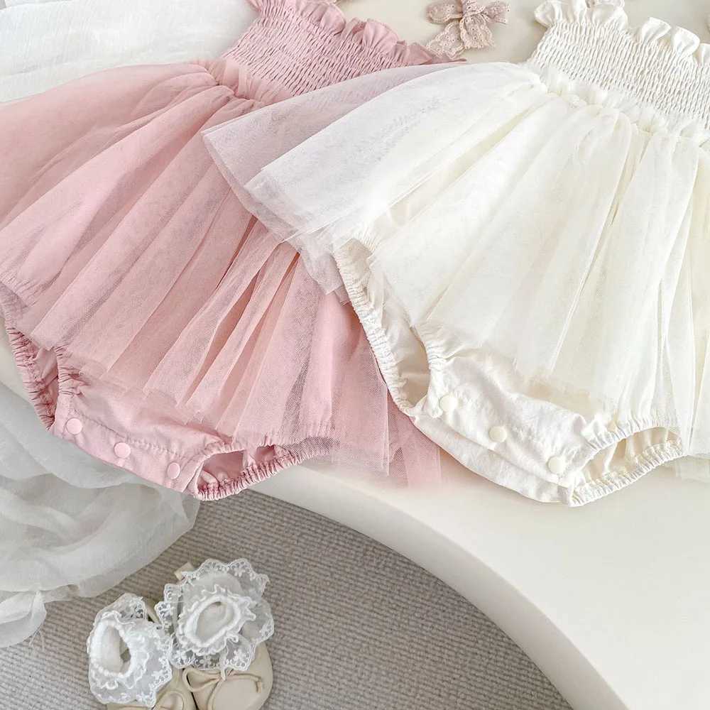 0-2Y Summer Baby Girls Clothes Mesh Ruffle Baby Bodysuit Toddler Camisole One Piece Cute Baby Outfit X250528