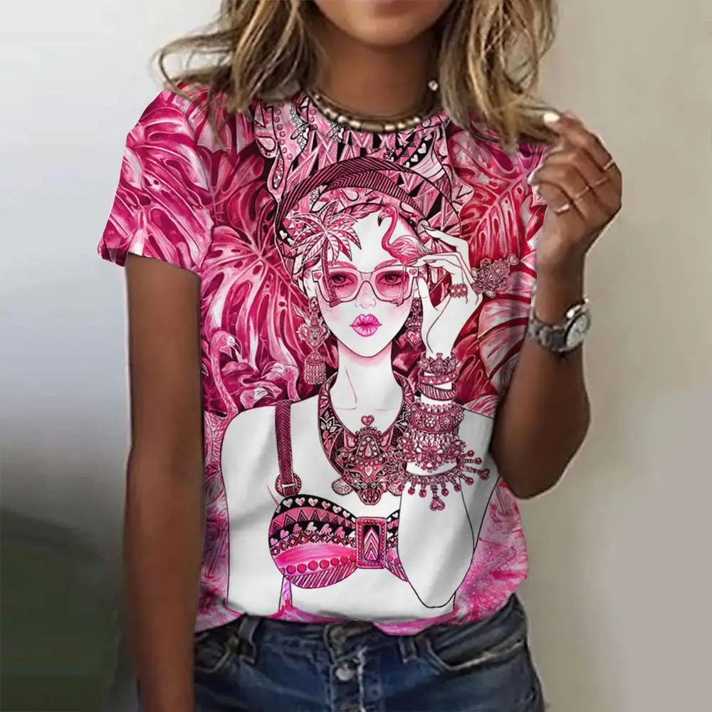 Womens TShirts Cartoon Characters Print TShirt Harajuku Vintage Short Sleeved Tees O Neck Funny Top Oversized Female Clothing 250517