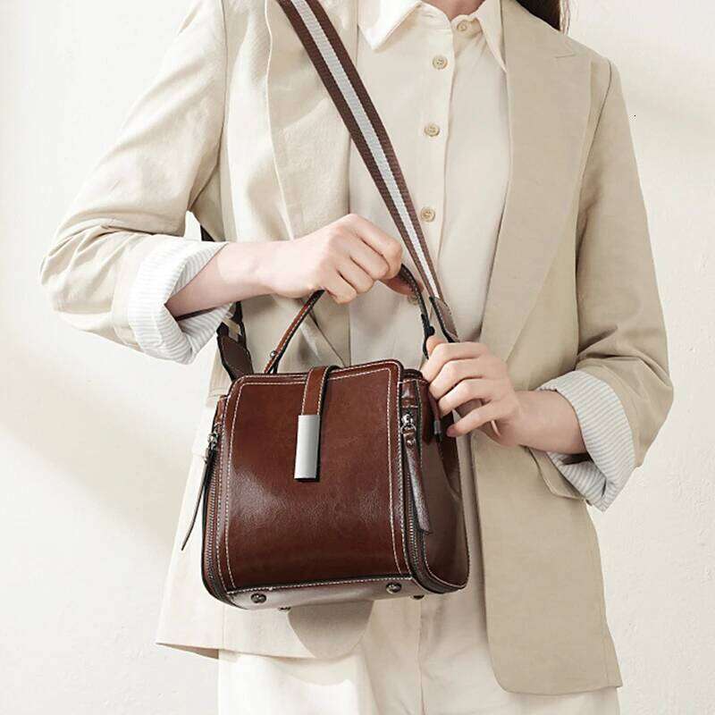 Burminsa Vintage Genuine Leather Bucket Small Shoulder Crossbody Bags For Women 2025 Designer Top Handle Ladies Handbags
