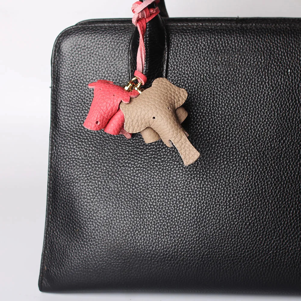 Ful Grain Genuine Leather Cute Lucky Elephant Cow Horse Keychain Pendant Animal Key Chain For Men Women Bag Charm Girls 250527