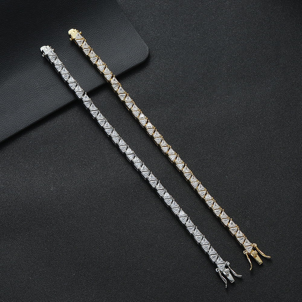 5mm 9mm Triangular Cubic Zirconia Sparkly Diamond Tennis Bracelet Wolf Tide Hip Hop Chains Wristband Iced Out Full Cz Stone Trendy Mens Hand Jewelry P