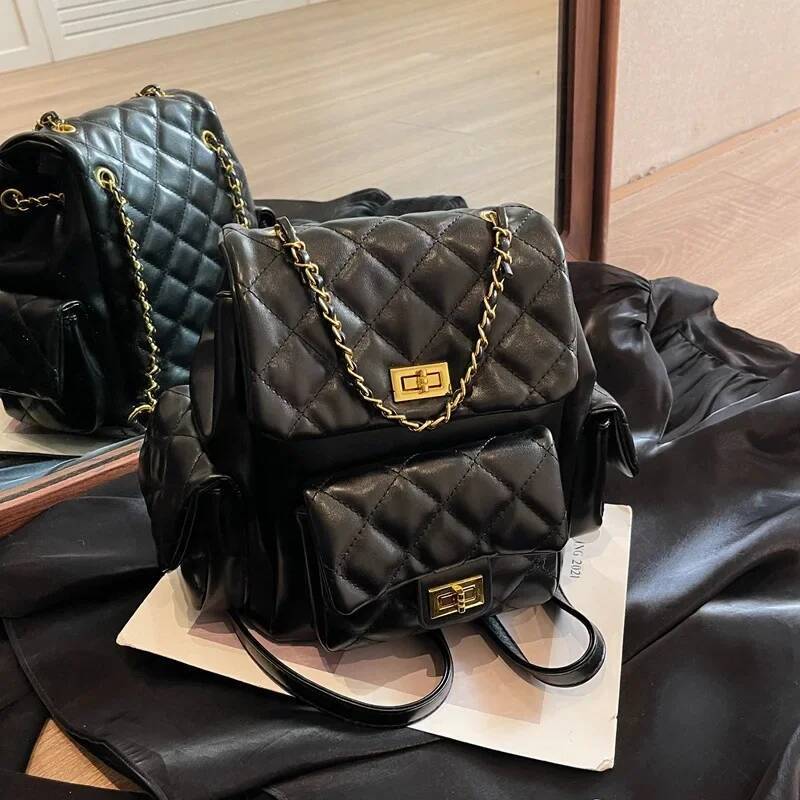 Korean Fashion Simple Personality Small Fragrance Style Rhombus Backpack Spring Hot Sale Of The Season New Travel Versatile Wome