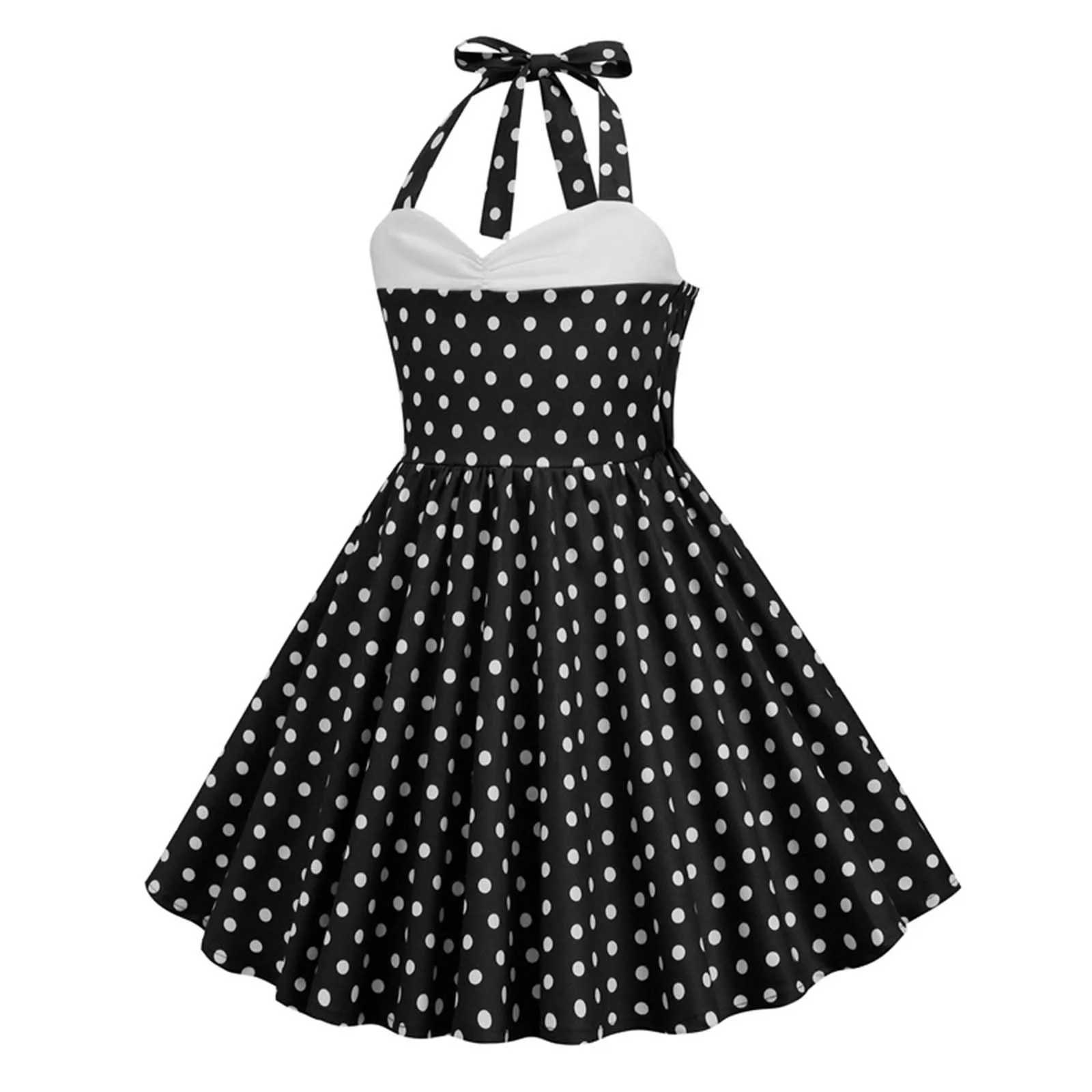 Kids Girls 50s Vintage Polka Dot Swing Party Rockabilly Dress Sleeveless Retro Peter Pan Doll Collar Wedding Casual Skater Dress X250528