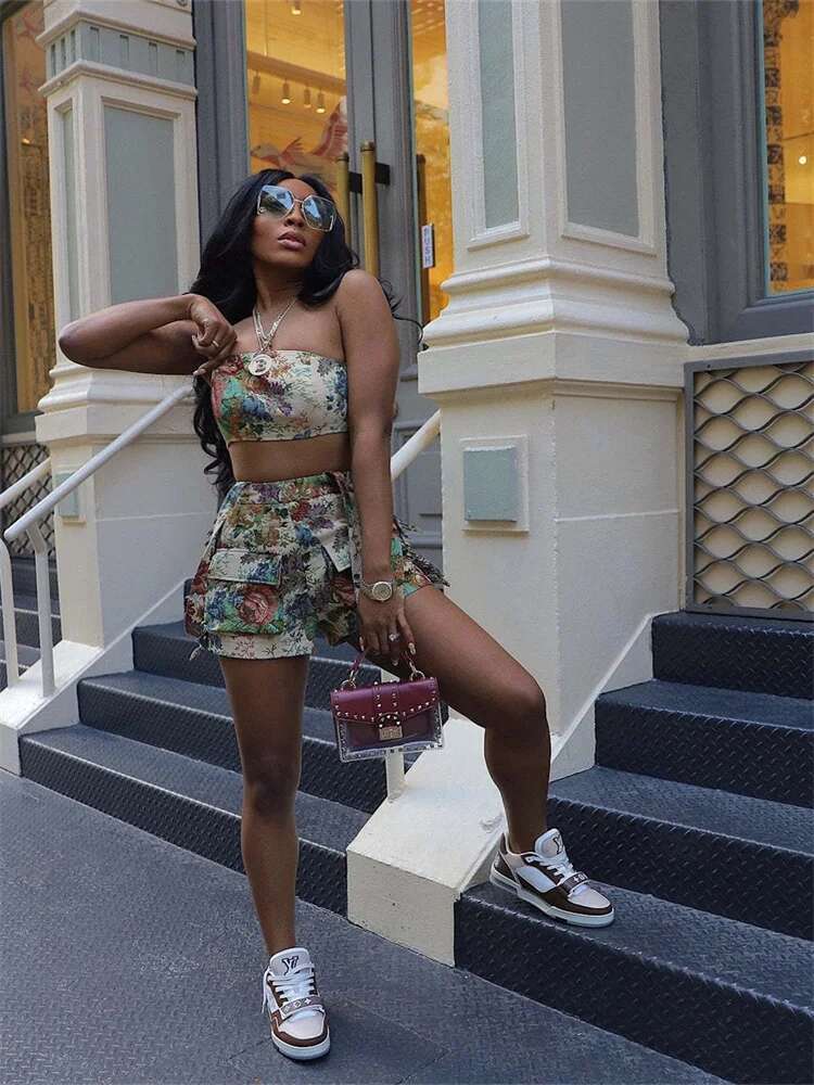 2 Piece Set Women Summer Sleeveless Off Shoulder Tassel Crop Top Shorts Sets Casual Tracksuit Wholesale Dropshipping 2025