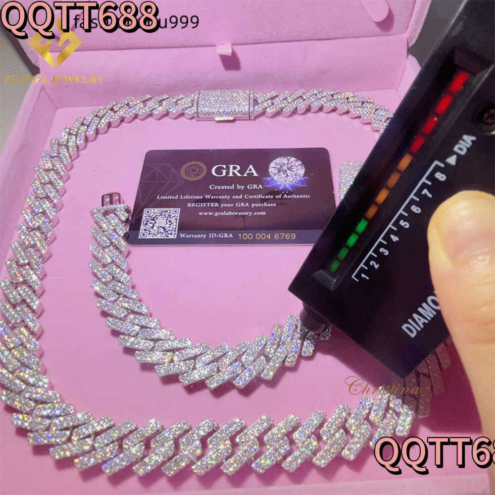 Silver Cuban Link Chain Iced Out Moissanite Necklace for Men 15mm Width Diamond Cut Ideal as Mens Moissanite Jewelry