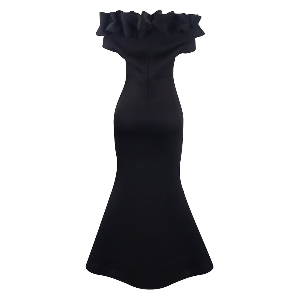 Plus size evening dresses 2025 new solid color long dresses fishtail dresses with ruffle trim slim fit skirts Designer Luxury Dresses