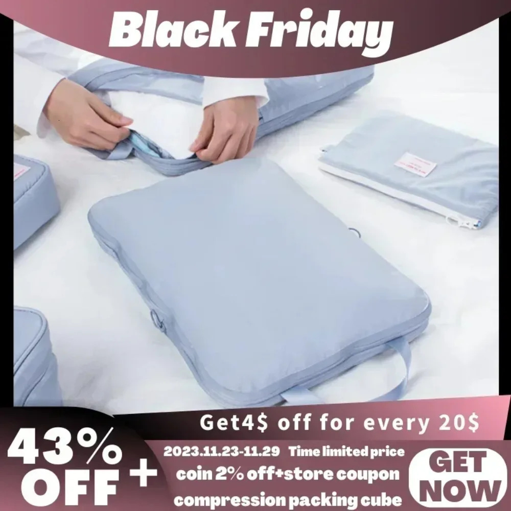 1pc Portable Travel Compression Packing Cubes Bag Suitcase Clothes Organizers Waterproof Luggage Storage Cases Drawer Bags 250605