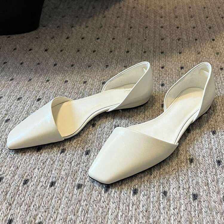 Toreme French Style 2025 Small Square Toe Asymmetrical Hollow Single Women Spring Summer Flat Ballet Shoes Sandals