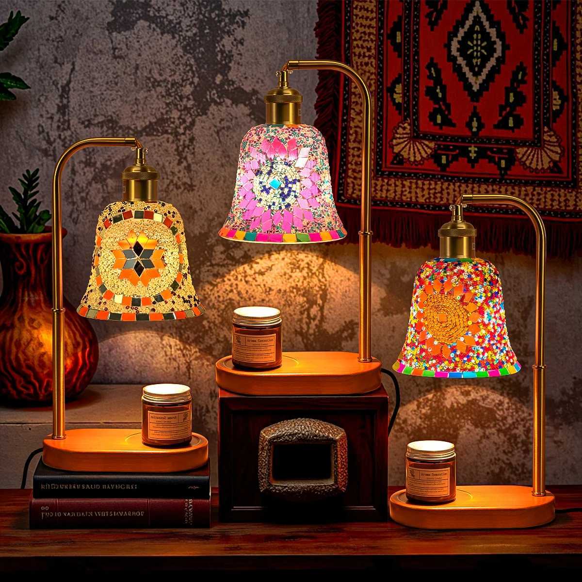 Bohemian style bedside lamp 3 colors hand-colored glass table lamp retro night light decoration for living room and bedroom W250528