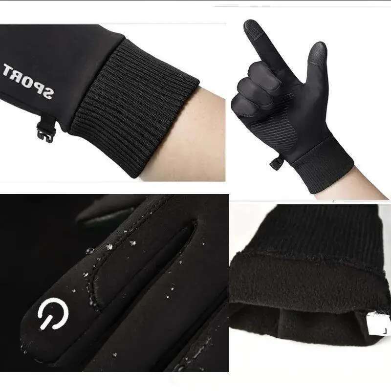 Black Winter Warm Full Fingers Waterproof Cycg Outdoor Sports Running Motorcycle Ski Touch Screen Fleece Gloves