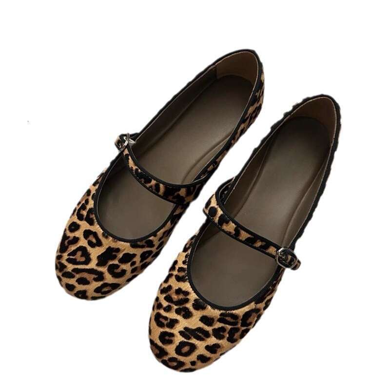 2025 Autumn Winter New Super Soft Sole Leopard Print Mary Jane Shoes Women Ballet Style Flat One-Strap Loafers Moccasins