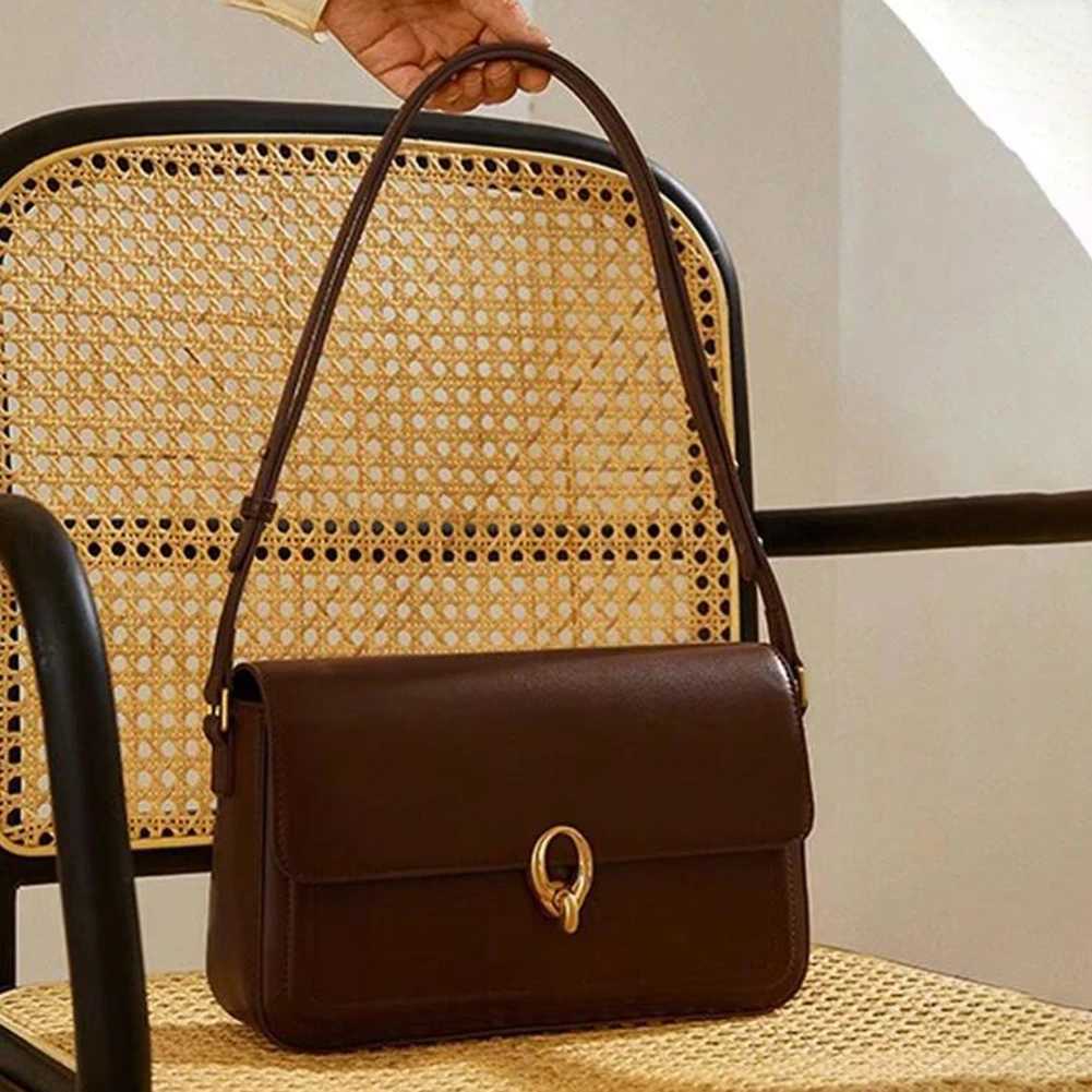 Women Vintage PU Leather Flap Shoulder Bag Buckle Armpit Hobo Bag Top Handle Bag Commuting Bag Y250528