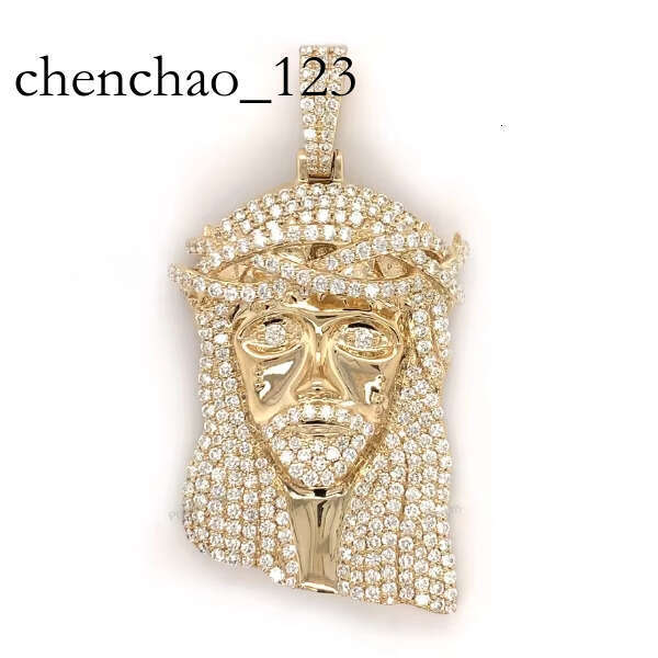 New Moissanite Dia Jesus Face Yellow Gold Ice Out GRA Certified Religious Necklace Custom Hip Hop Pendant For Unisex