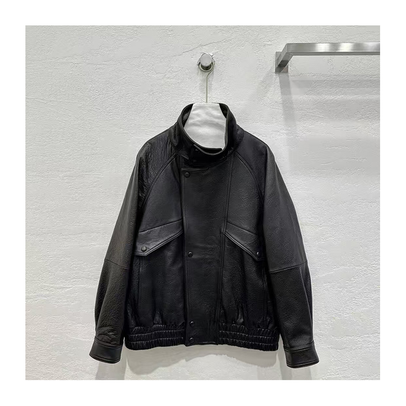 Black leather jacket, American trendy retro jacket, high-end top