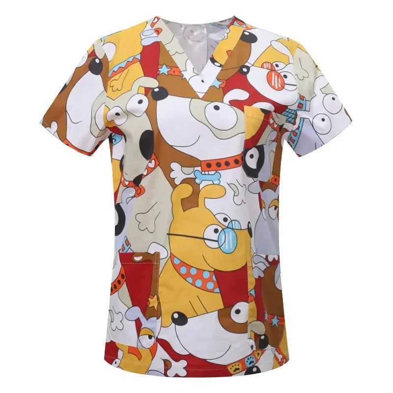 Nurse Uniforms Women Print Short Slve V-neck Scrubs Working Medical Blouse Overalls Uniforms Medical Nursing Spa Pet Dentistry X250528