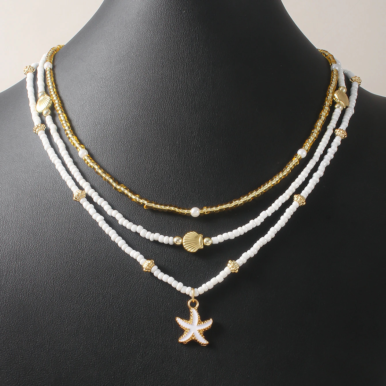 Bohemian Handmade Bead Stacked Choker Delicate Starfish Shell Pendant Necklace Womens Summer Beach Party Vacation Jewelry 250519