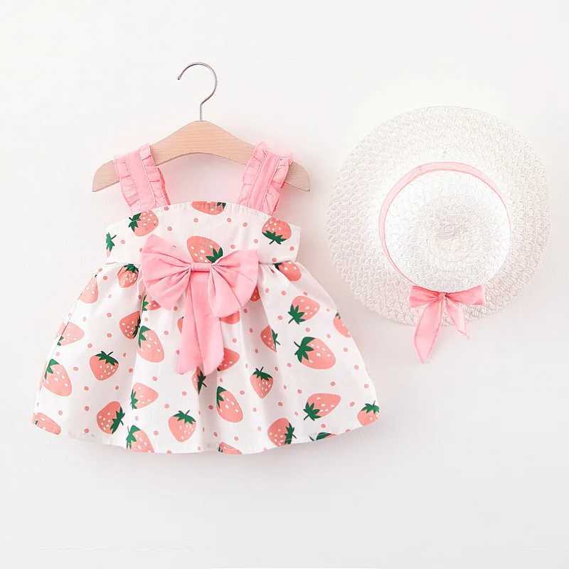 Summer New Girls Dress Baby Girl Dress Korean Version Floral Dress Baby Stylish Cotton Dress Bow Tie Hat Included X250528
