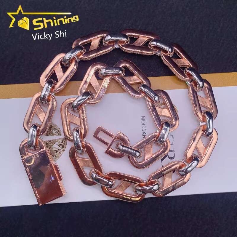 Rapper Luxury Hip Hop Jewelry 20MM Big Miami Cuban Necklace 925 Silver Two Tones Iced Out Moissanite Cuban Link Chain