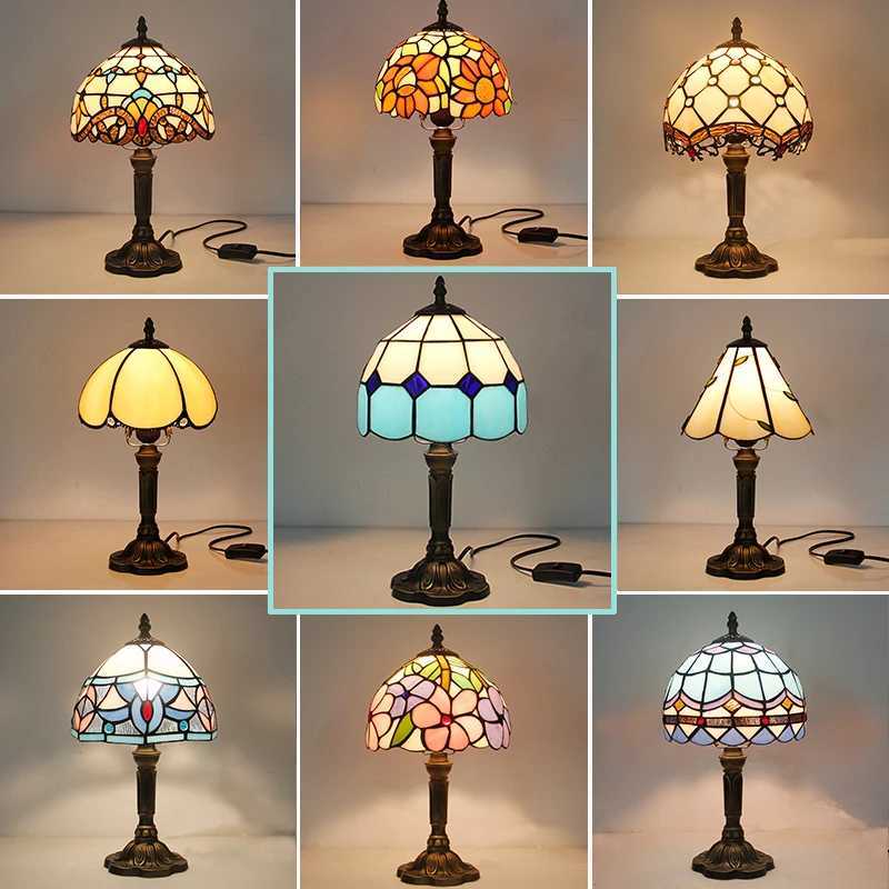 Tiffany Stained Glass Table Lamps Retro Mediterranean Bedside Table Lamp Light With Plug in Baroque Bedroom Table Lights W250528