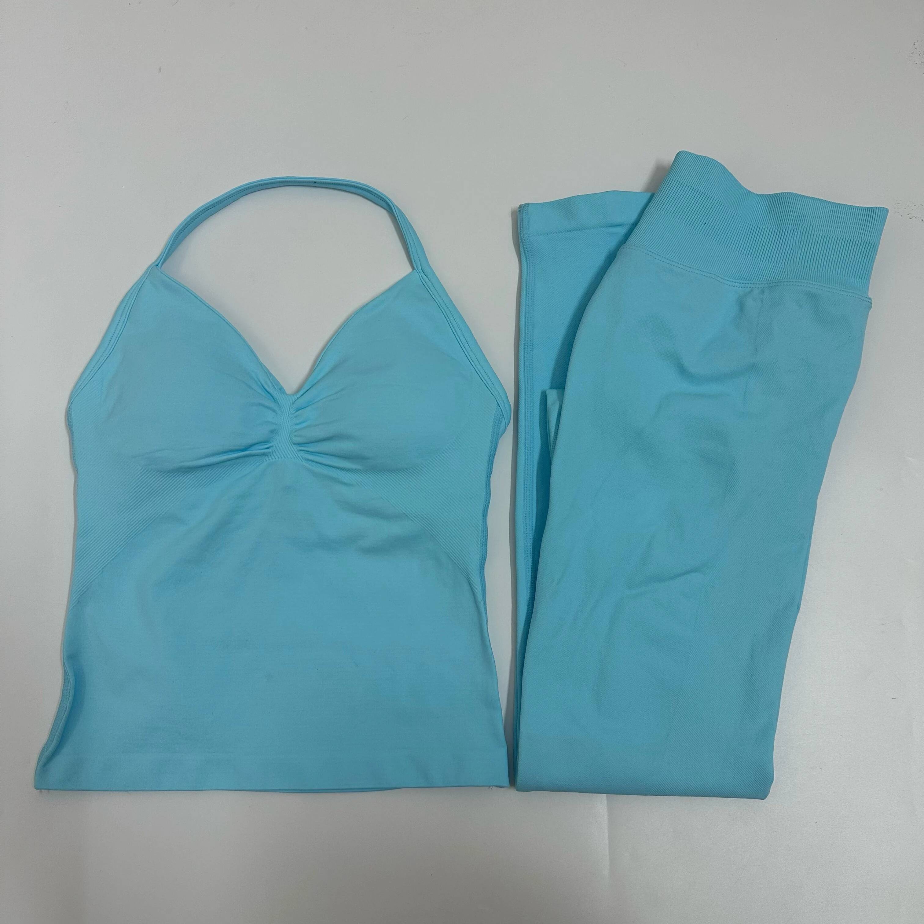 Impact Seamless Yoga Women 2Pcs Padded Halter Tank Top Scrunch Butt Lifting Gym Shorts Set Summer Sportswear Workout Clothes