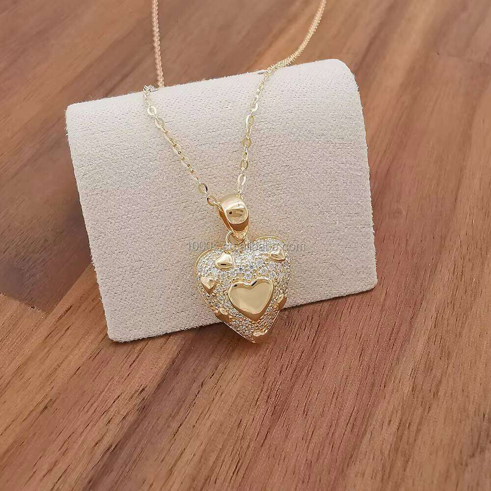 AU585 Solid 14K Yellow Gold Moissanite Heart Pendant Necklace Fine Jewelry for Wholesale