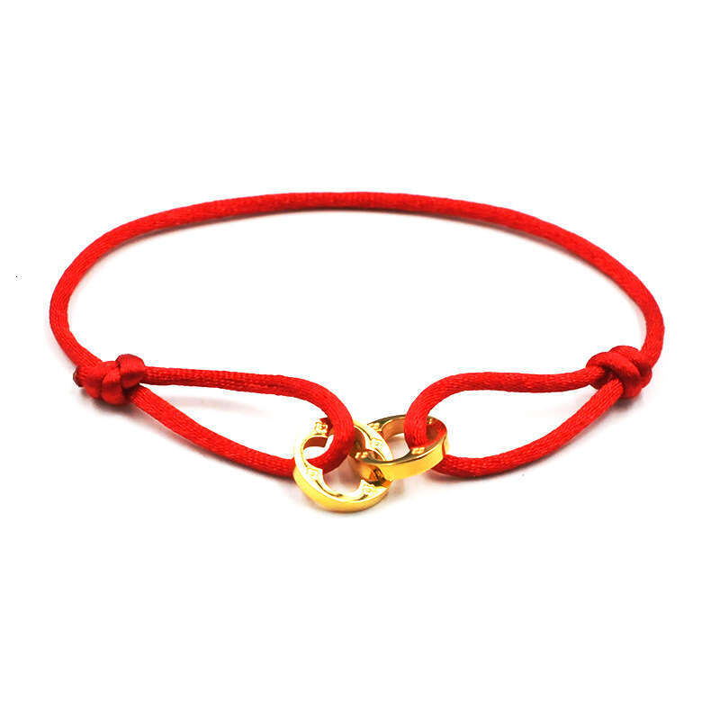 Handwoven Couple Stainless Steel Bracelet Donkey Hollow Four-Leaf Clover Double Ring Adjustable
