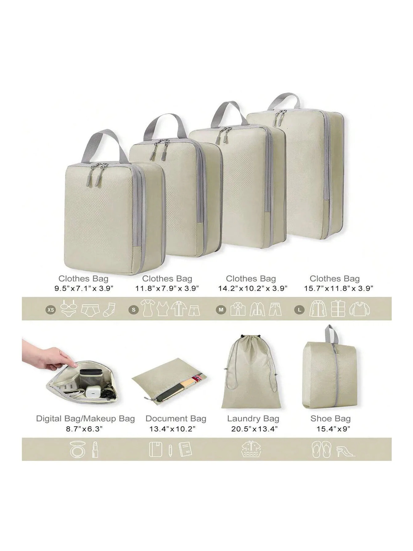 Set/8 pcs Compressible Packing Travel Storage Bag Cubes Waterproof Suitcase Nylon Portable With Handbag Luggage Organizer 250605