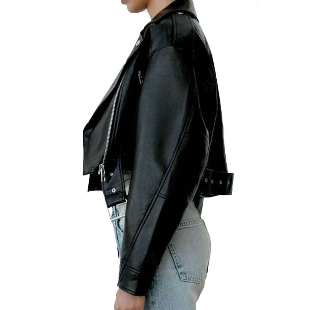 Fitaylor Women Faux PU Casual Lady Lapel Zipper Short Leather Jacket High Street Motorcycle Coat
